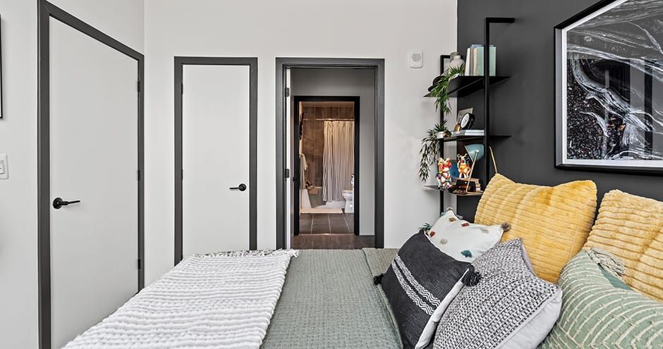 Luxury apartment bedroom at The Foundry.