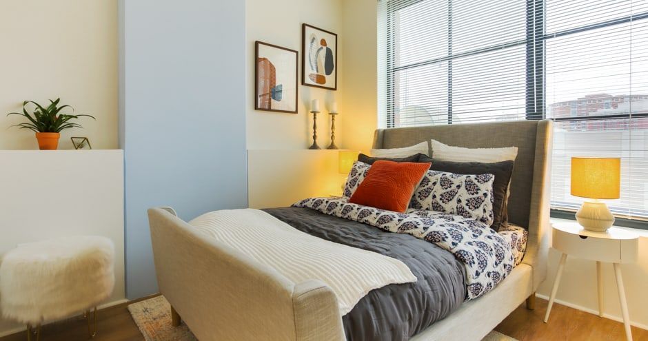 Apartment bedroom at The Foundry.