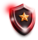 Red shield badge with a gold star and glowing red outline on a white background