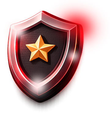Red shield emblem with a gold star and glowing red highlight