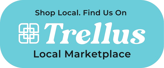 Trellus Local Marketplace logo on a teal banner with “Shop Local. Find Us On” text