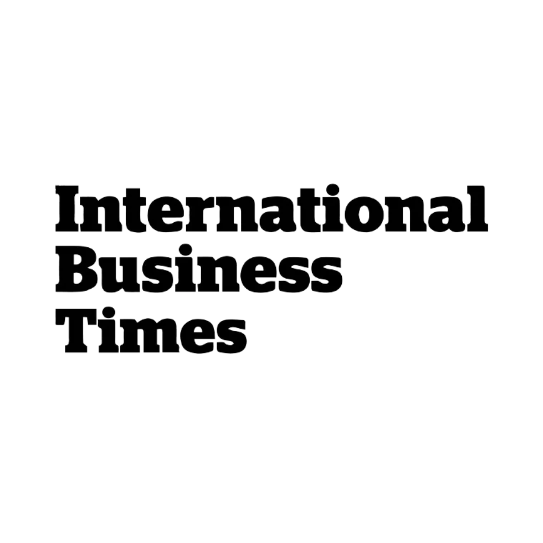 The logo for the international business times is black and white.