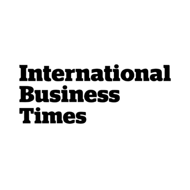 The logo for the international business times is black and white.