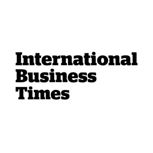 The logo for the international business times is black and white.