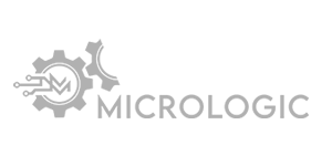 Gray gear logo with circuit lines and the word “MICROLOGIC” in gray text