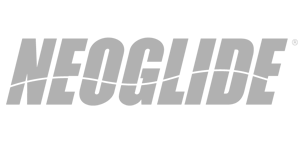 Gray NEOGLIDE logo in bold italic capital letters