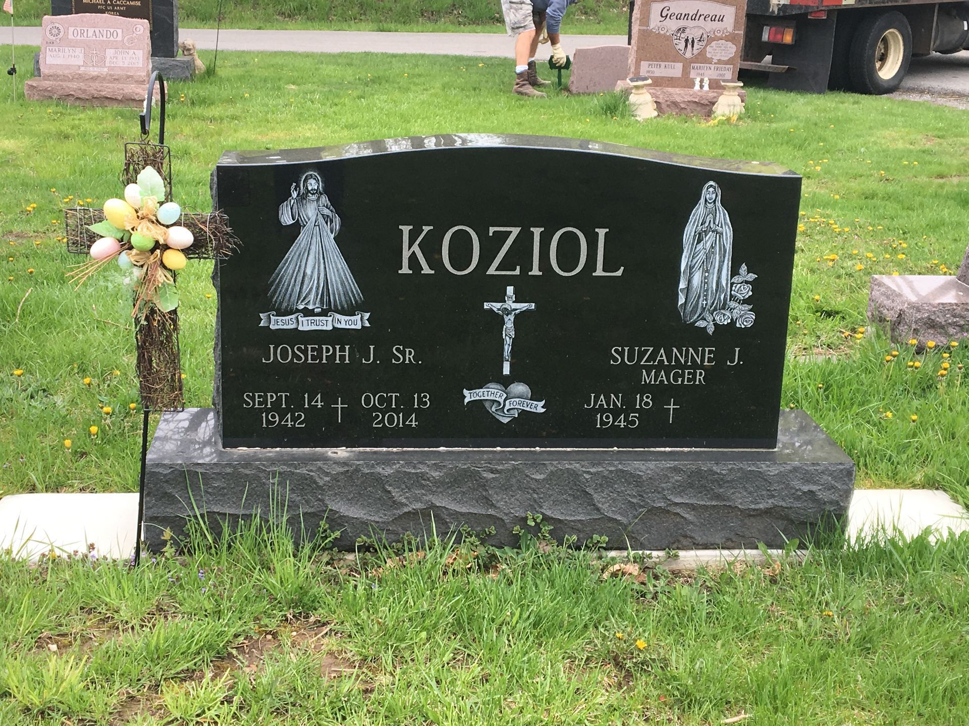 Black tombstone with 