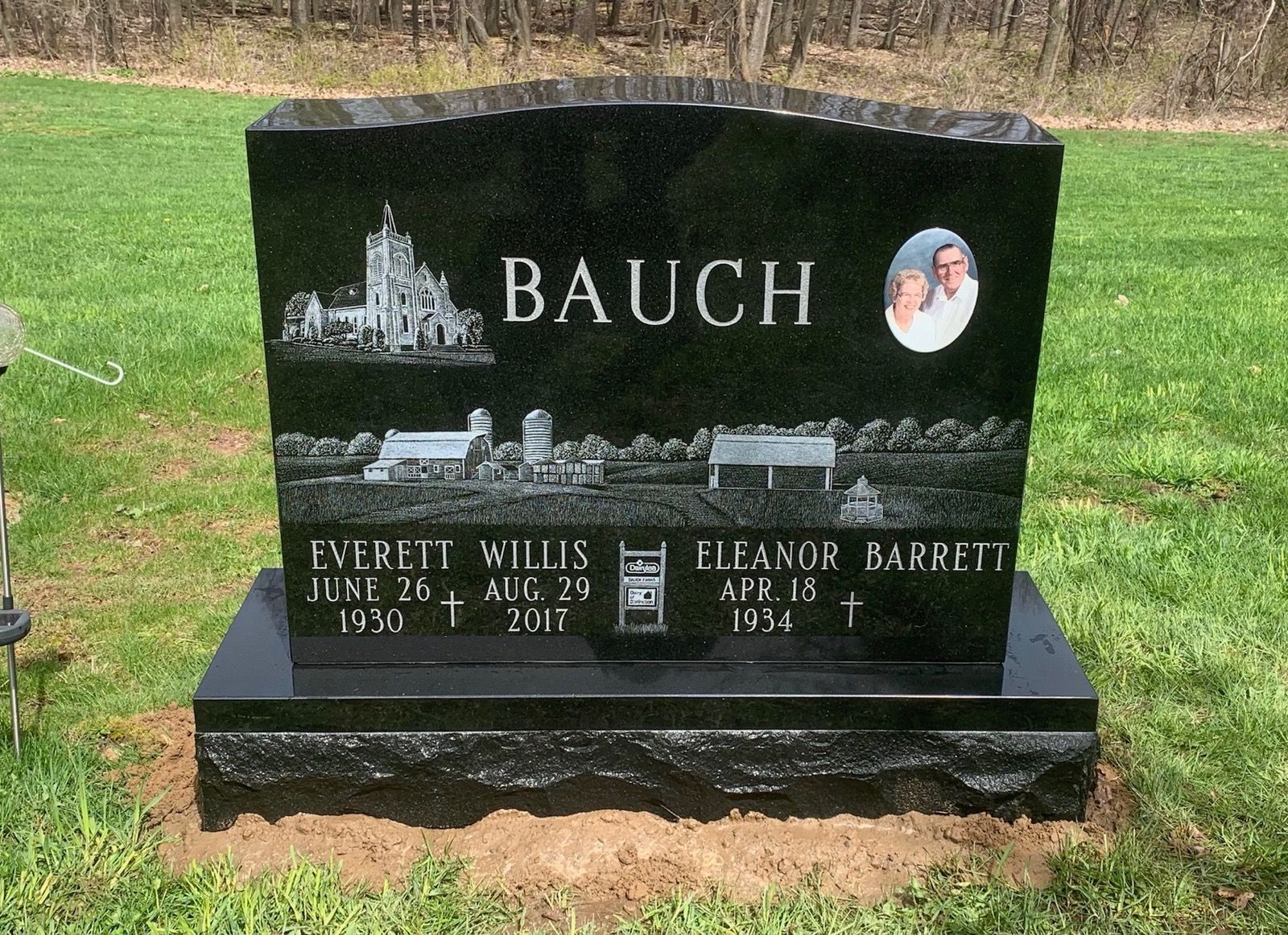 Black granite headstone with 