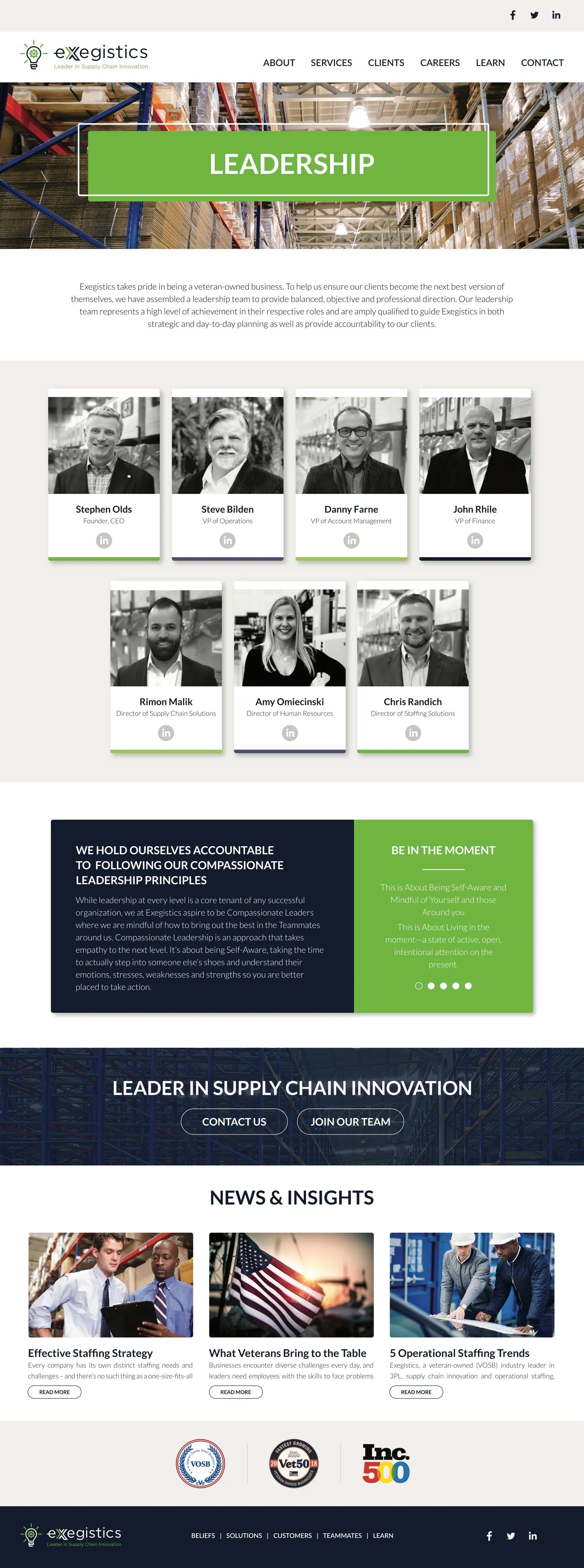 Exegistics interior page design