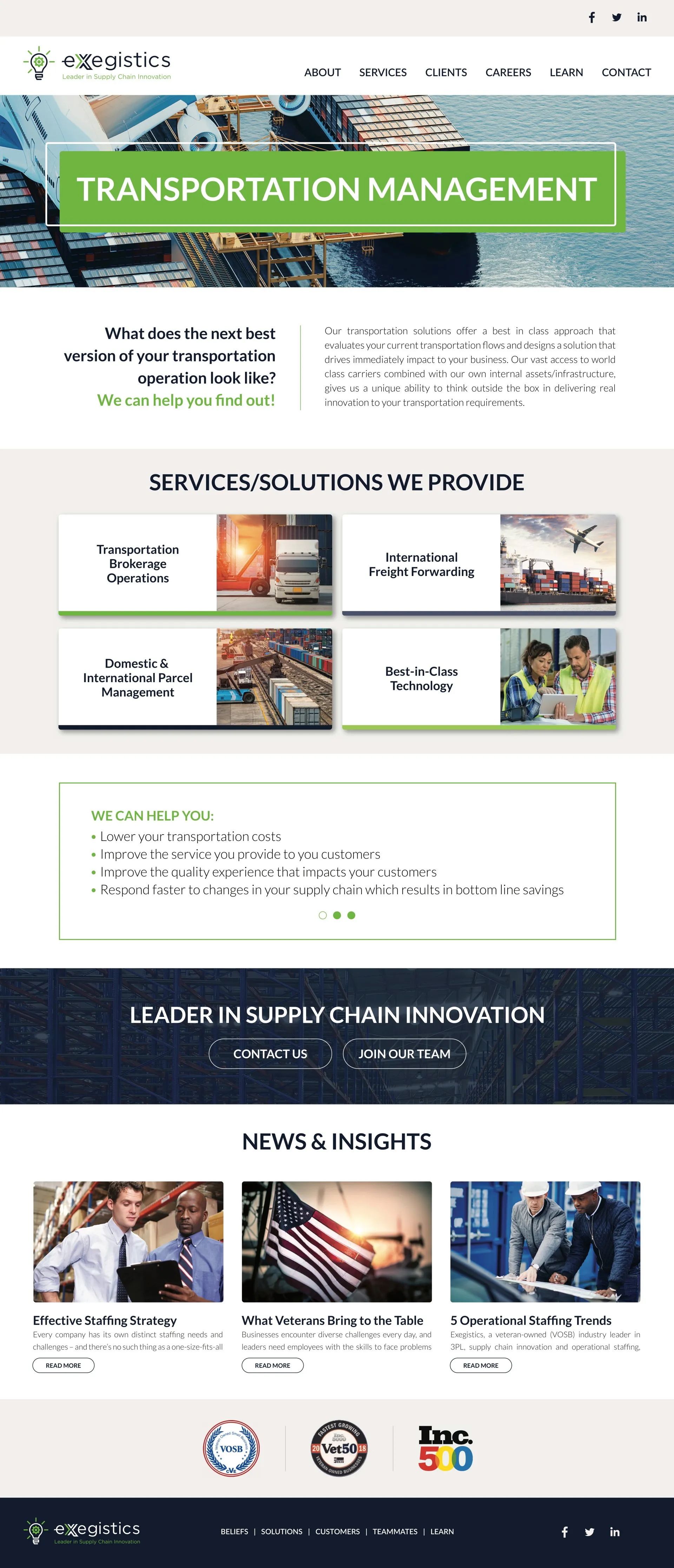 Exegistics interior page design