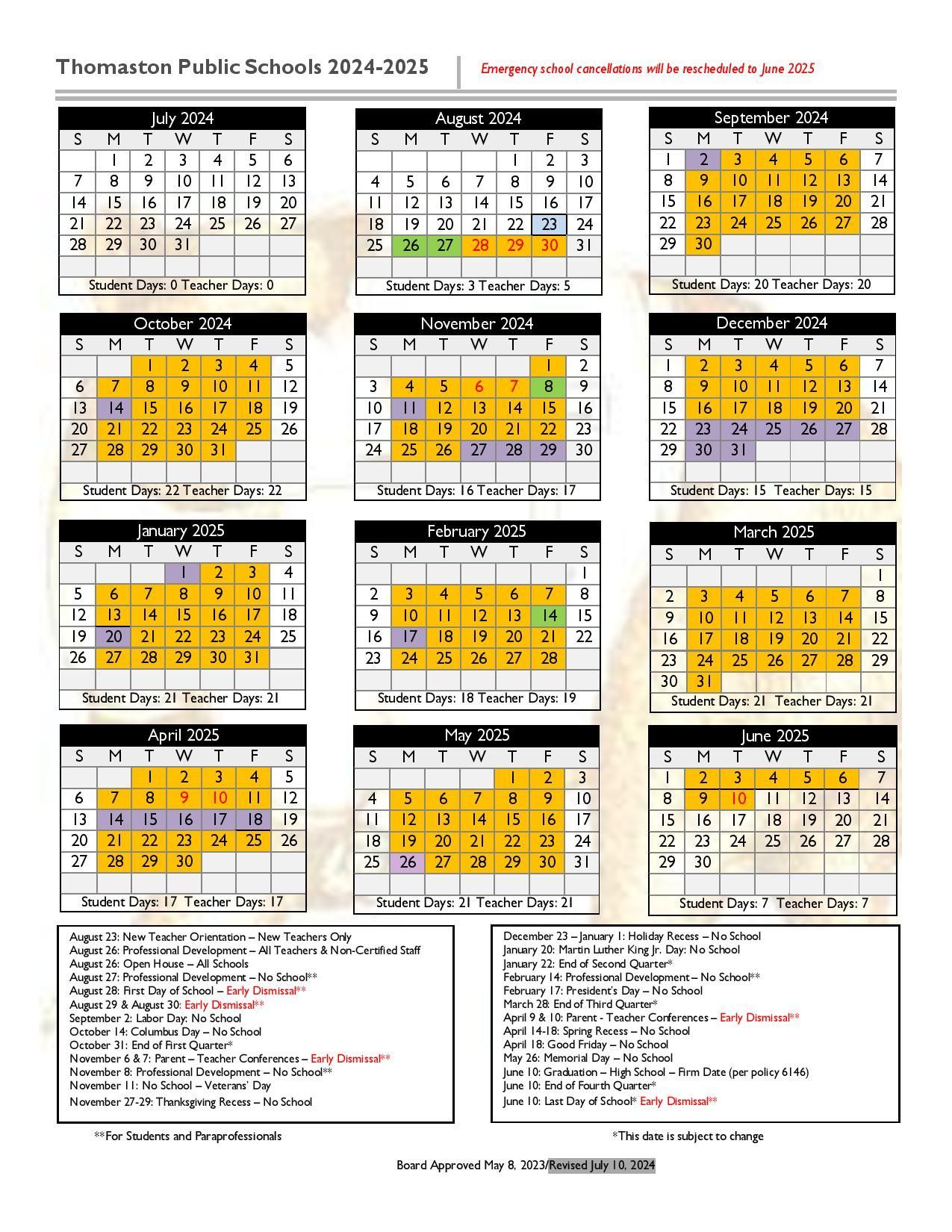 District Calendar Thomaston Public Schools