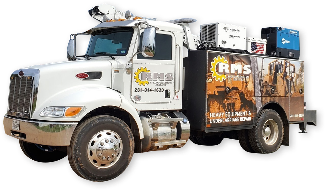 White RMS service truck with equipment on its back, parked.