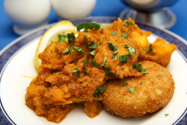 A close up of a plate of food on a table