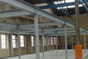 steel beams constructed and painted for a warehouse