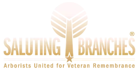 A logo for saluting branches arborists united for veteran remembrance