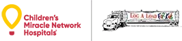 A logo for children 's miracle network hospitals next to a picture of a truck