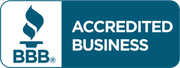 A blue sign that says accredited business on it