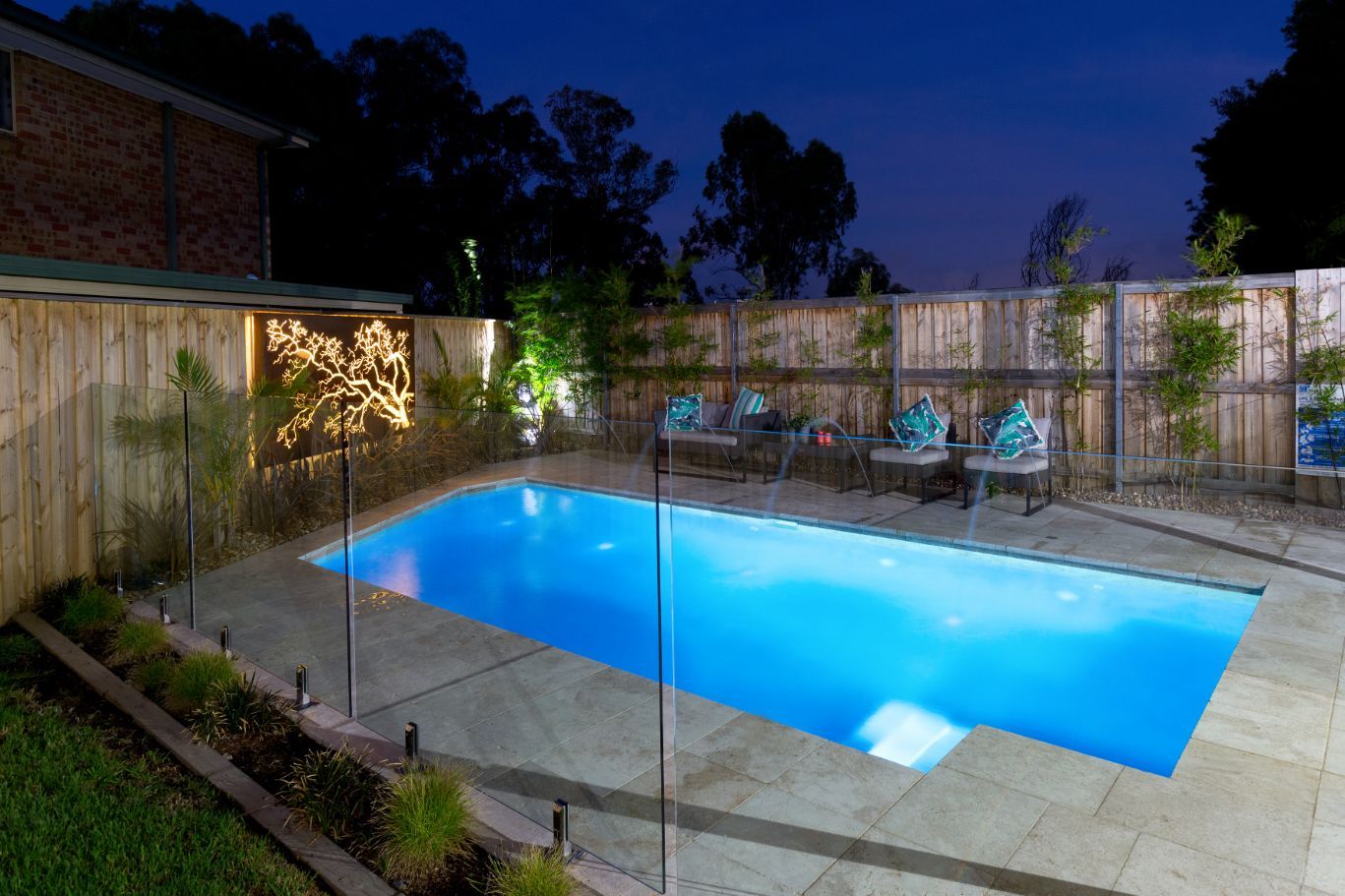 Night View Of Luxury Swimming Pool — Mid Coast Glass Fencing In Old Bar, NSW