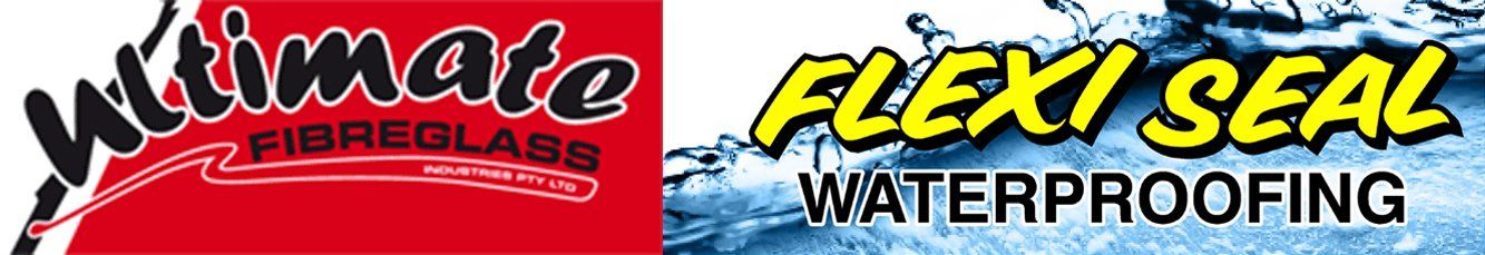 Ultimate fibreglass and flexi seal waterproofing logos