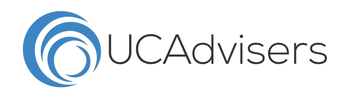 Logo of UCA Advisers with a blue wave design and text.