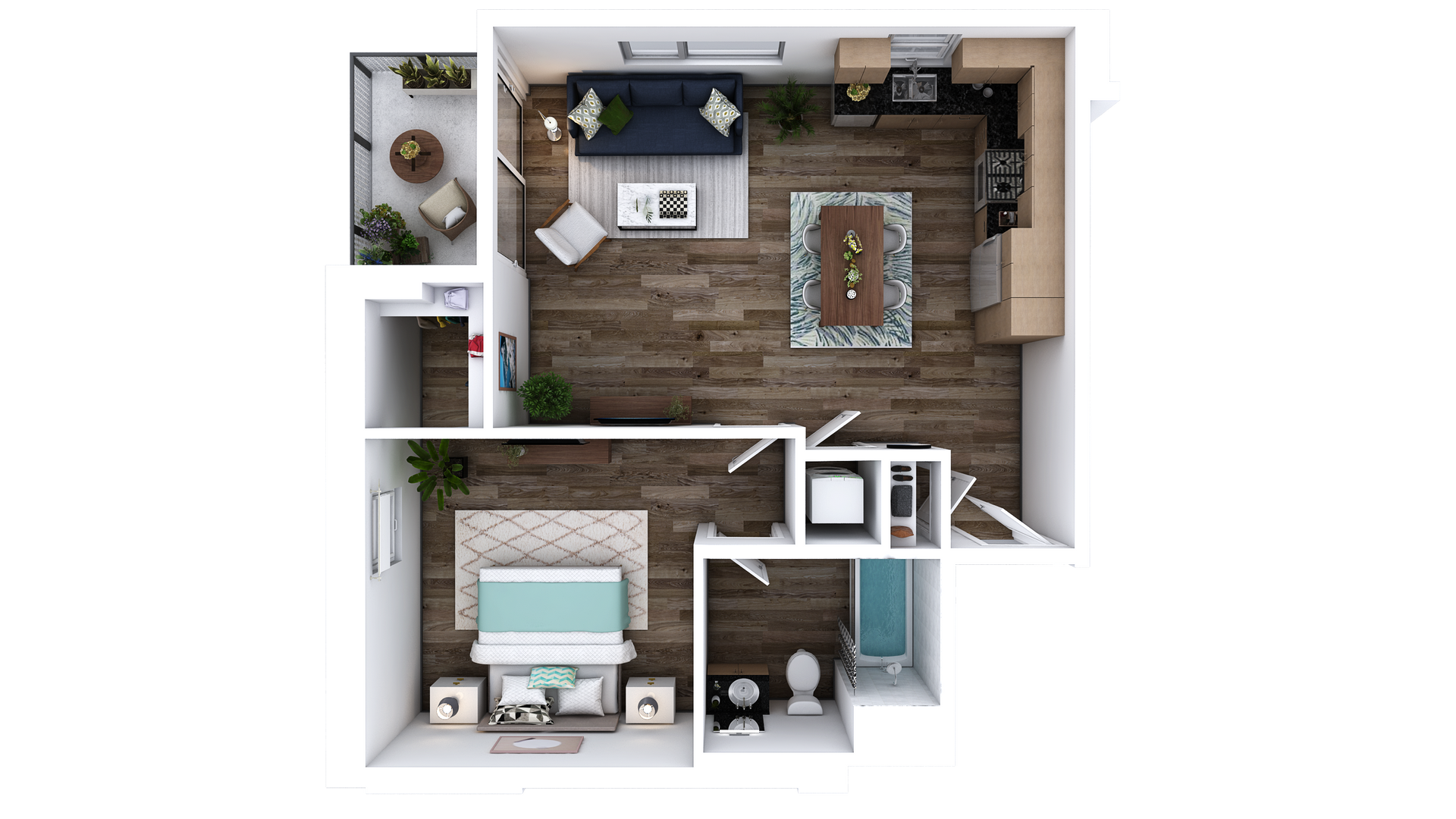 Floor Plan K-E: 1 Bed · 1 Bath