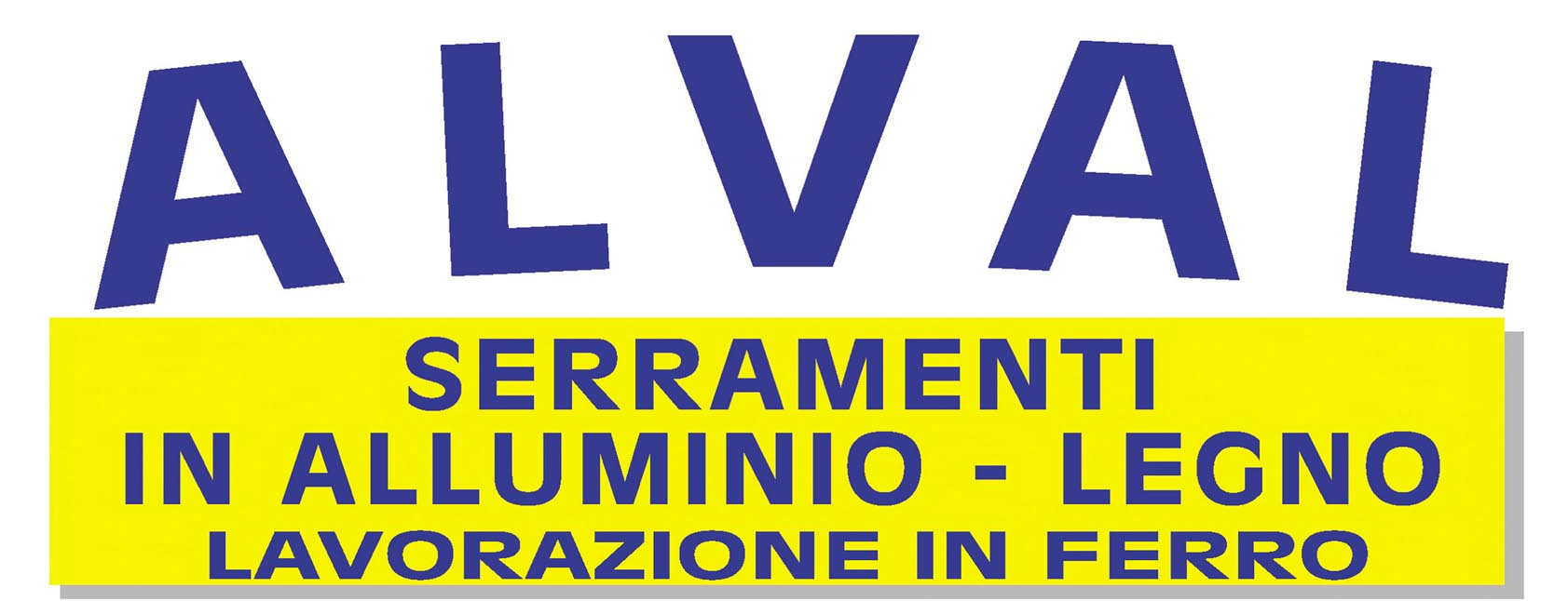 ALVAL logo with blue text on a yellow bar: "SERRAMENTI IN ALLUMINIO - LEGNO, LAVORAZIONE IN FERRO."