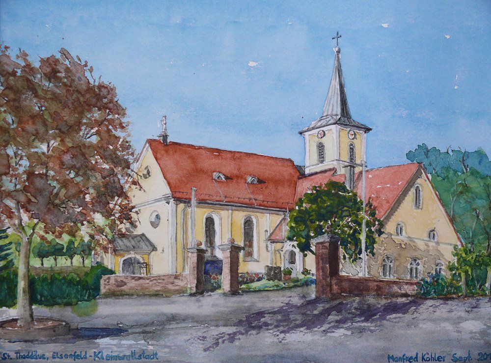 Elsenfeld - Kleinwallstadt St. Judas Thaddäus Aquarell © Manfred Köhler