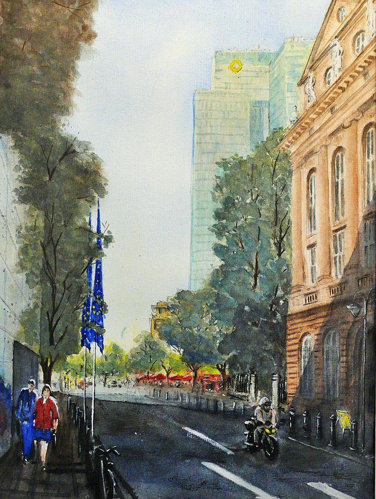Frankfurt - Kaiserstrasse Aquarell Malerei Rhein Main © Manfred Köhler