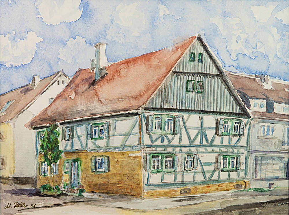 Großwallstadt Fachwerkhaus Hauptstraße / Kirchgasse Aquarell © Manfred Köhler