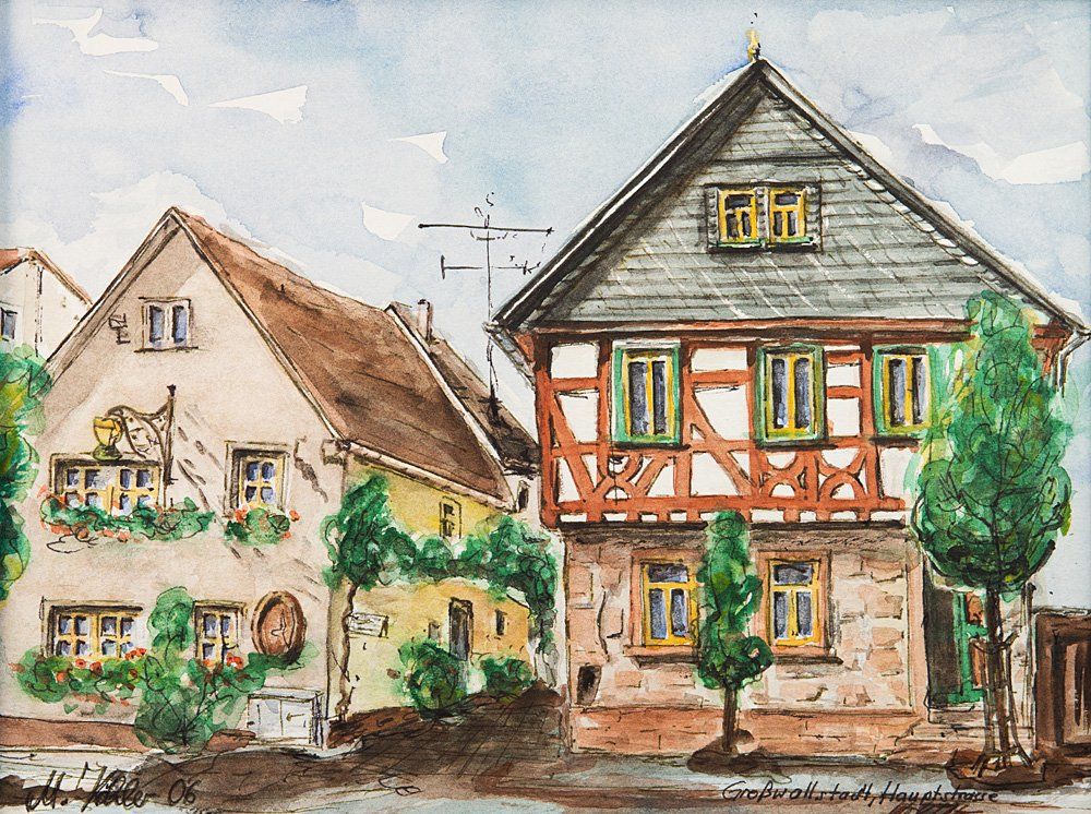 Großwallstadt Fachwerkhaus & Weinstube Hohm Aquarell © Manfred Köhler