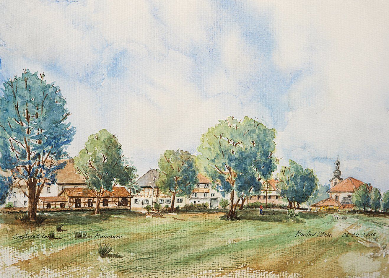 Großwallstadt Mainauen Aquarell 