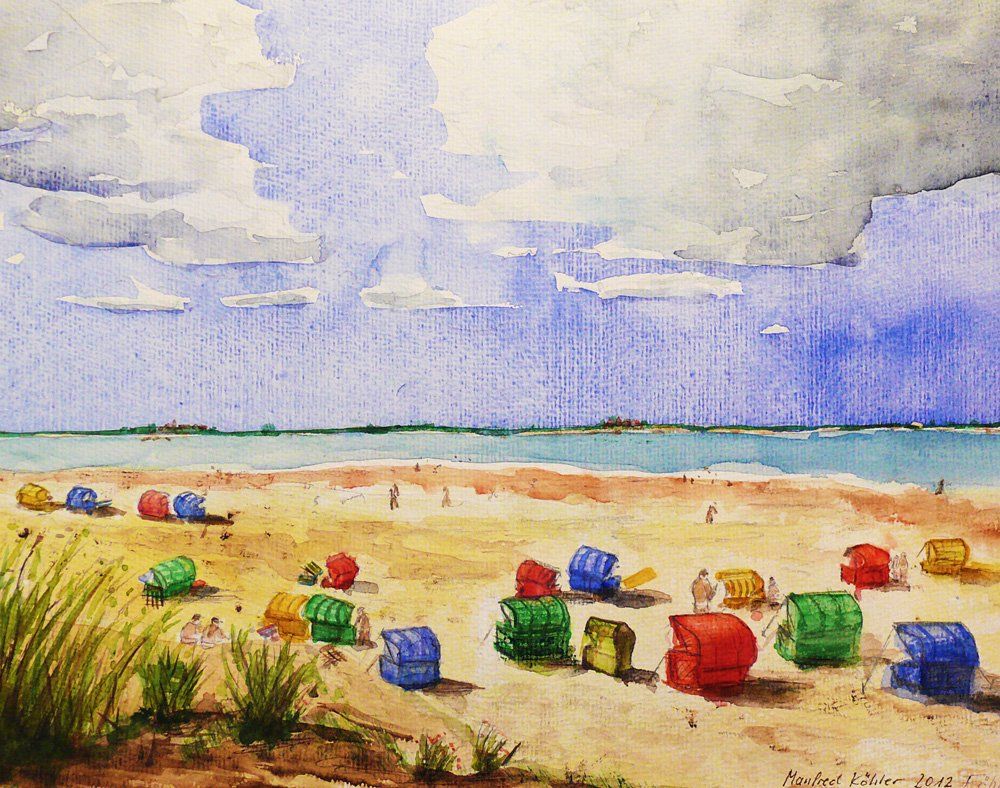 Strand Insel Föhr Aquarell © Manfred Köhler
