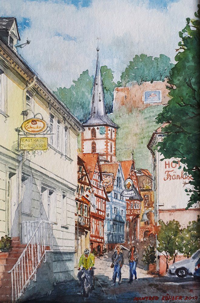 Klingenberg - Blick in die Altstadt Aquarell © Manfred Köhler