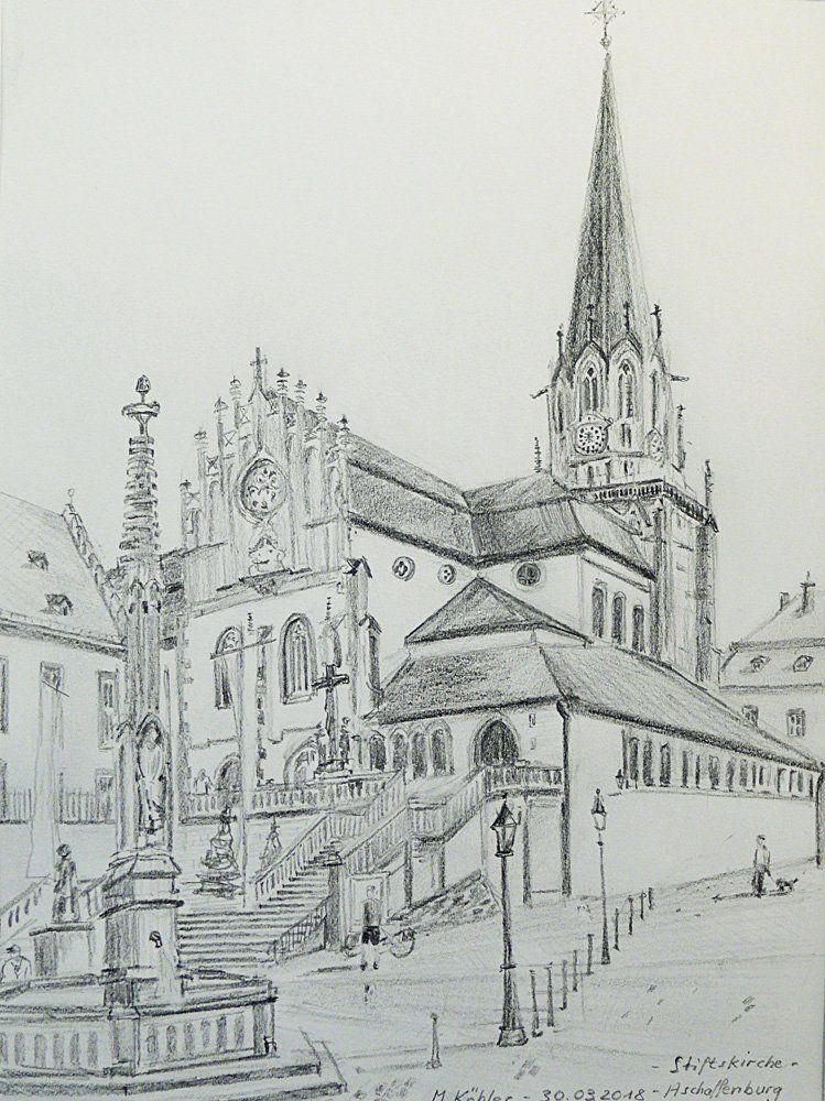 Aschaffenburg - Stiftskirche Aquarell © Manfred Köhler