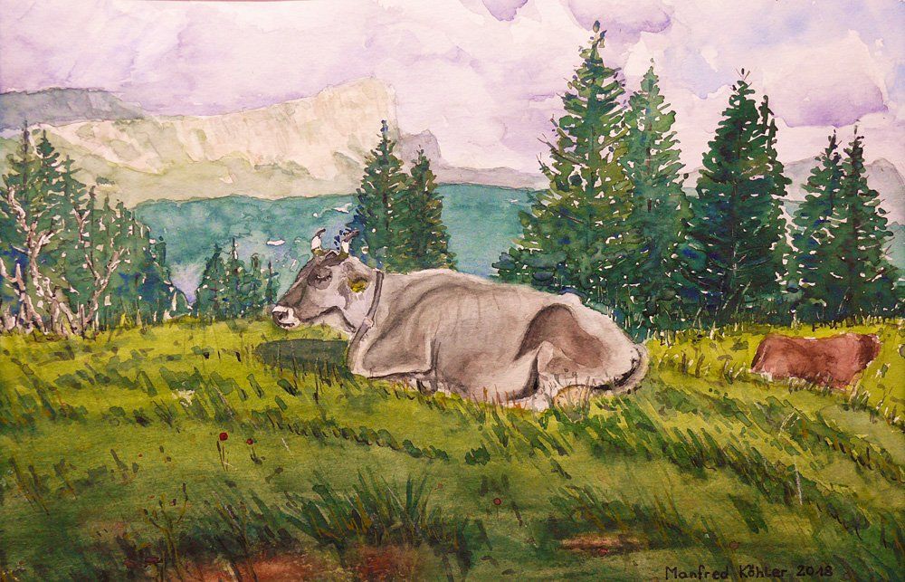 Kuhweide Aquarell © Manfred Köhler