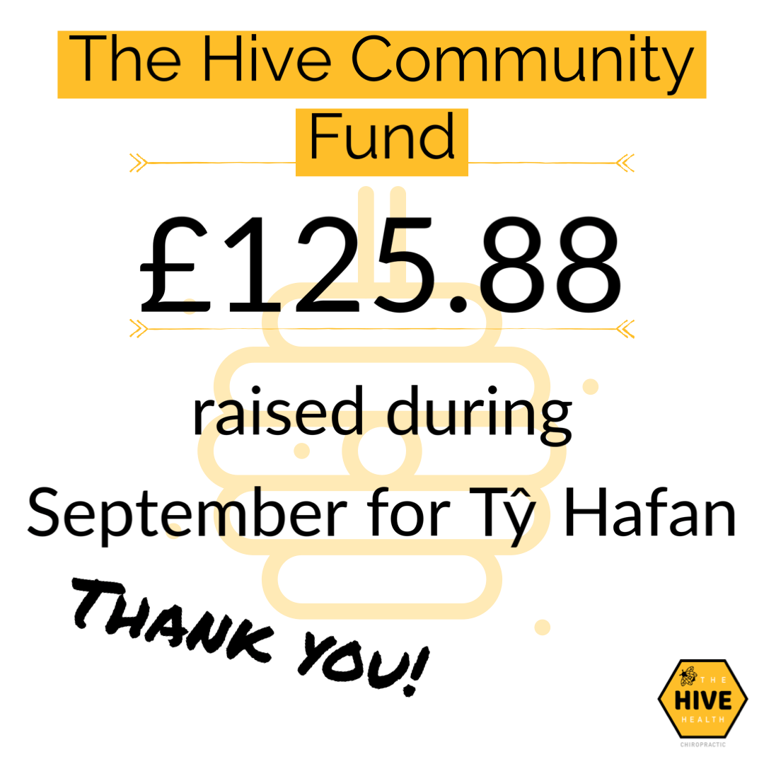 The Hive Community Fund raised £125.88 for Ty Hafan Fundraising by our neath chiropractor and osteopath