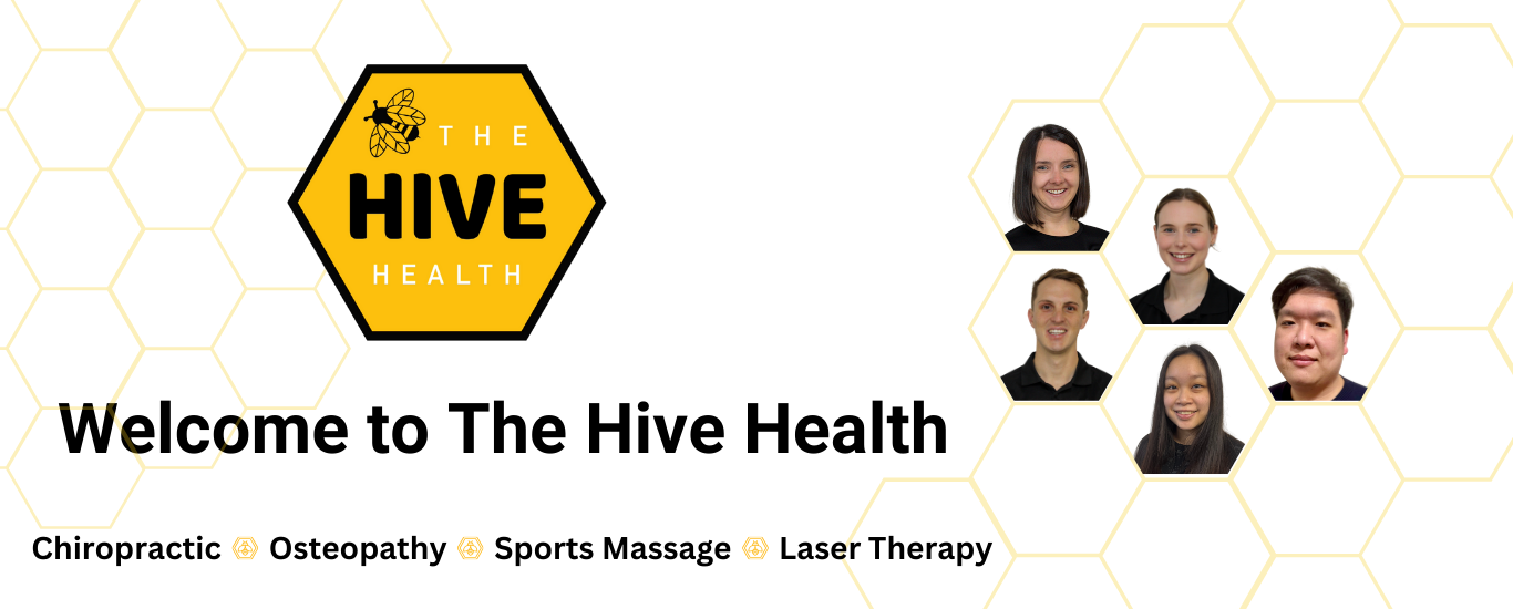 The team at The Hive Health; Arwel Roberts, Polly Lewis, Megan Jeal, Melody Wong and Alex Wong. The Hive Health offers Chiropractic, Osteopathy, Sports Massage and Laser Therapy.