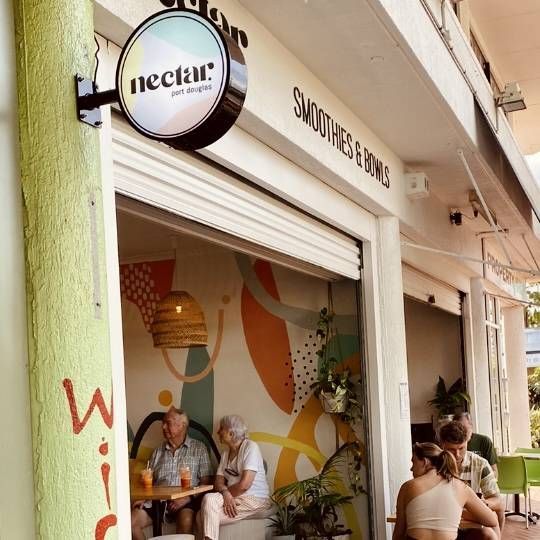Nectar Smoothie Shop Exterior with Customers — On The Spot Signs Port Douglas In Port Douglas, QLD