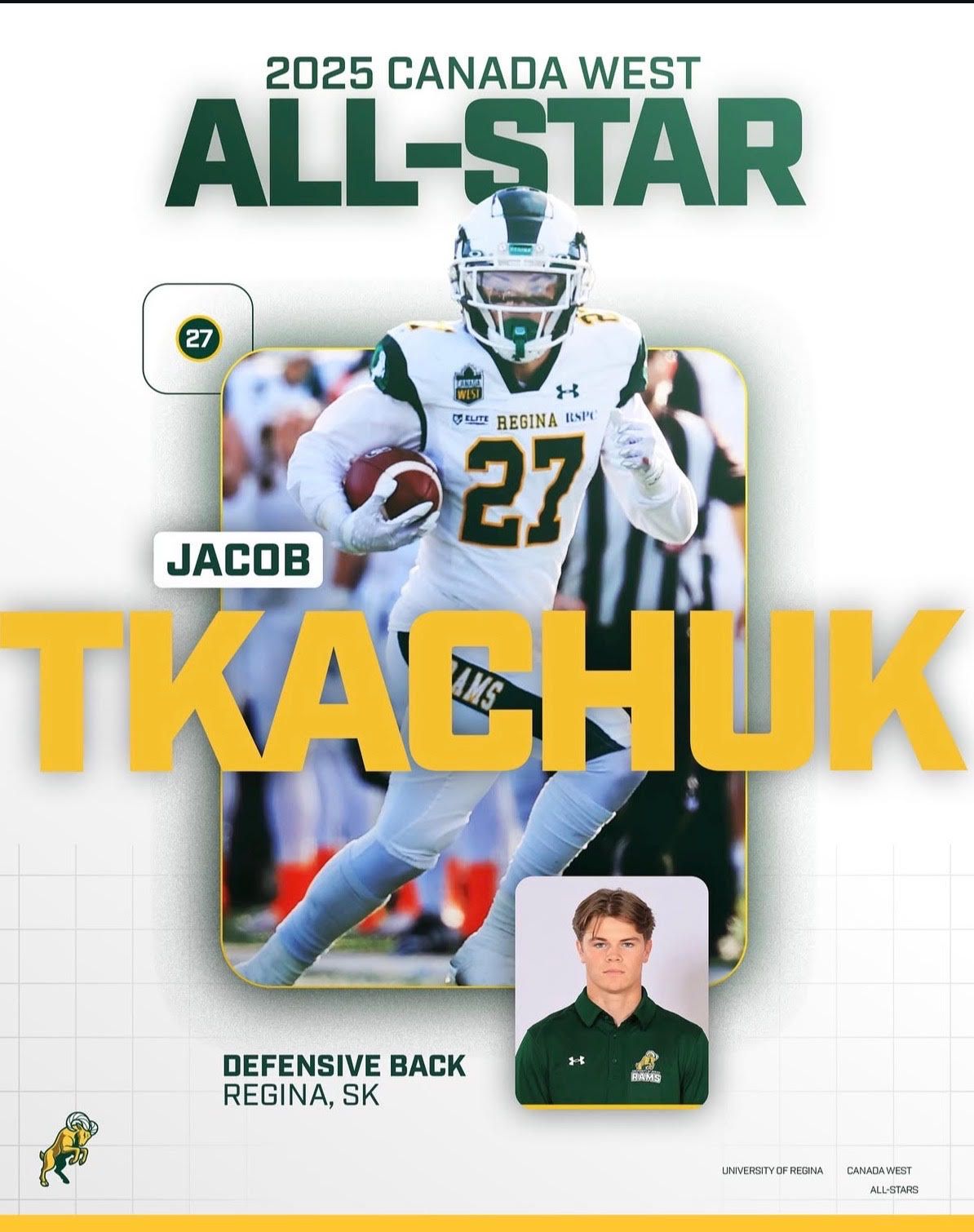 2025 Canada West All-Star graphic featuring football player Jacob Tkachuk