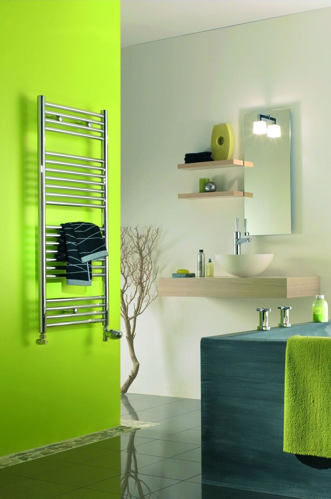 green bathroom radiator