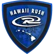 Hawaii Rush logo: Blue shield with white text and a stylized 'R' over a map of Hawaii.