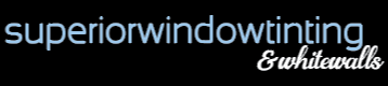 Superior Window Tinting & Whitewalls logo in blue and white text on a black background