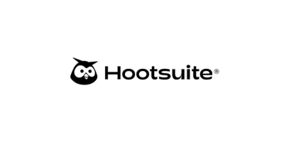 Hootsuite logo featuring a black stylized owl icon next to the brand name in a black sans-serif font.