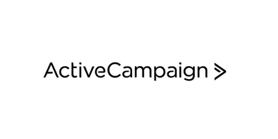 ActiveCampaign logo: the company name in black text followed by a greater-than symbol.