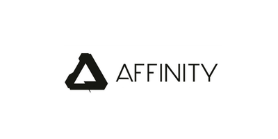 The black logo for Affinity, featuring a stylized triangular icon next to the word "AFFINITY" in a clean sans-serif font.