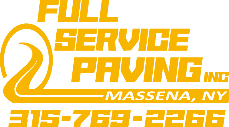 A yellow logo for full service paving inc. in massena ny