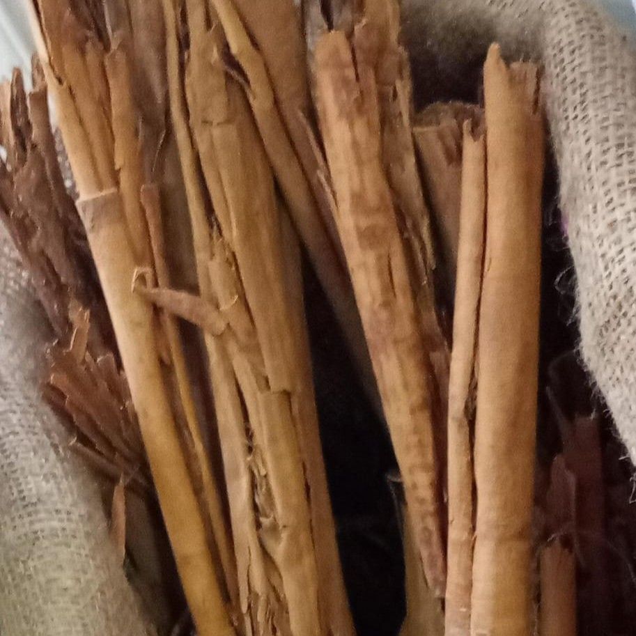 Un manojo de ramas de canela en una bolsa