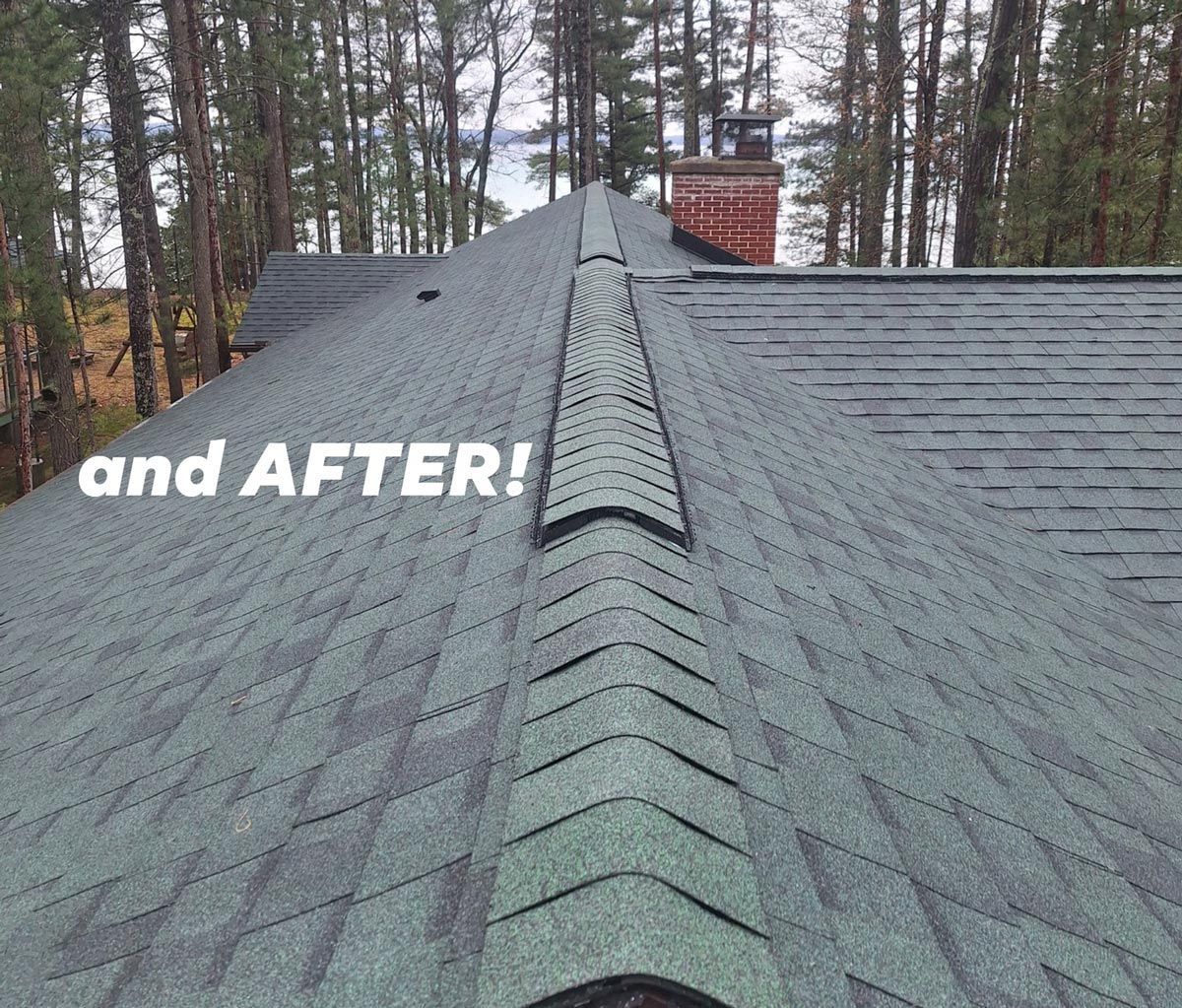 A stunning before and after of a roofing project, highlighting the improved aesthetic and durability with expert installation. Serving Gaylord, MI as your trusted roofing contractor.
