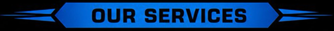 Blue “OUR SERVICES” banner with arrows on both sides