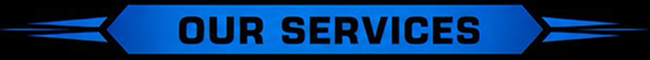 Blue “OUR SERVICES” banner with arrows on both sides